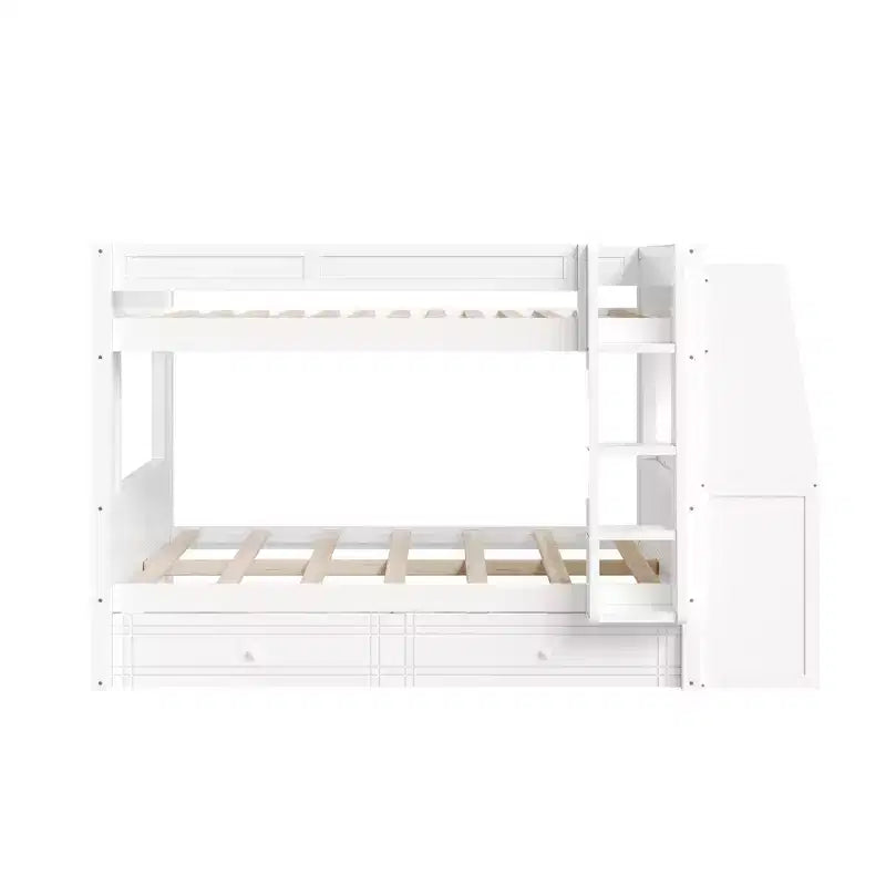 Lit superposé multifonctionnel pleine grandeur avec bureau, étagères et lit gigogne/tiroirs - ModernLuxe