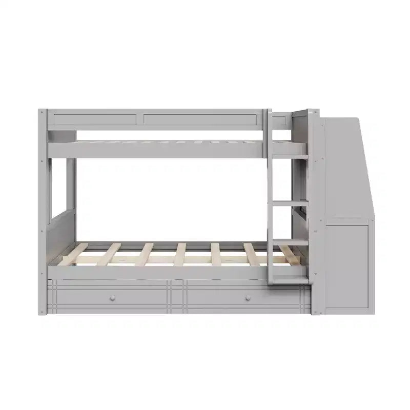 Lit superposé multifonctionnel pleine grandeur avec bureau, étagères et lit gigogne/tiroirs - ModernLuxe