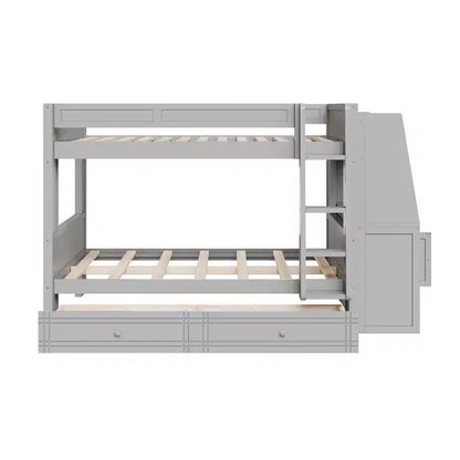 Lit superposé multifonctionnel pleine grandeur avec bureau, étagères et lit gigogne/tiroirs - ModernLuxe
