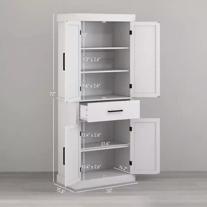Meuble haut de cuisine de 183 cm, Armoire de rangement de cuisine avec portes coulissantes, tiroir, 5 étagères et étagères réglables