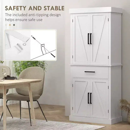 Meuble haut de cuisine de 183 cm, Armoire de rangement de cuisine avec portes coulissantes, tiroir, 5 étagères et étagères réglables