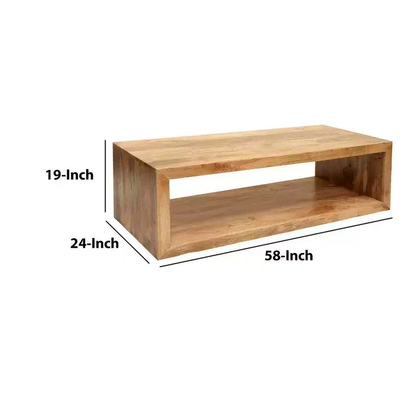 Table basse Royal Hampton en bois de manguier de 58 pouces, cube ouvert, 1 étagère, brun naturel