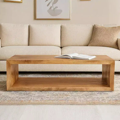 Table basse Royal Hampton en bois de manguier de 58 pouces, cube ouvert, 1 étagère, brun naturel