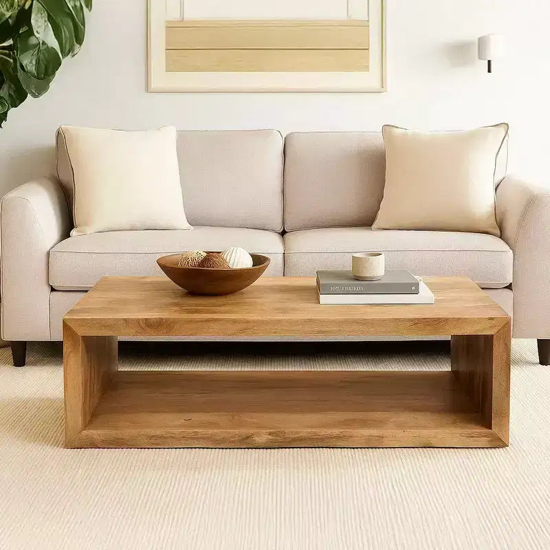 Table basse Royal Hampton en bois de manguier de 58 pouces, cube ouvert, 1 étagère, brun naturel