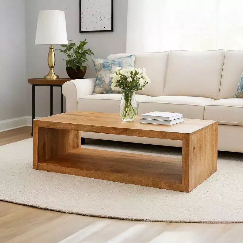 Table basse Royal Hampton en bois de manguier de 58 pouces, cube ouvert, 1 étagère, brun naturel