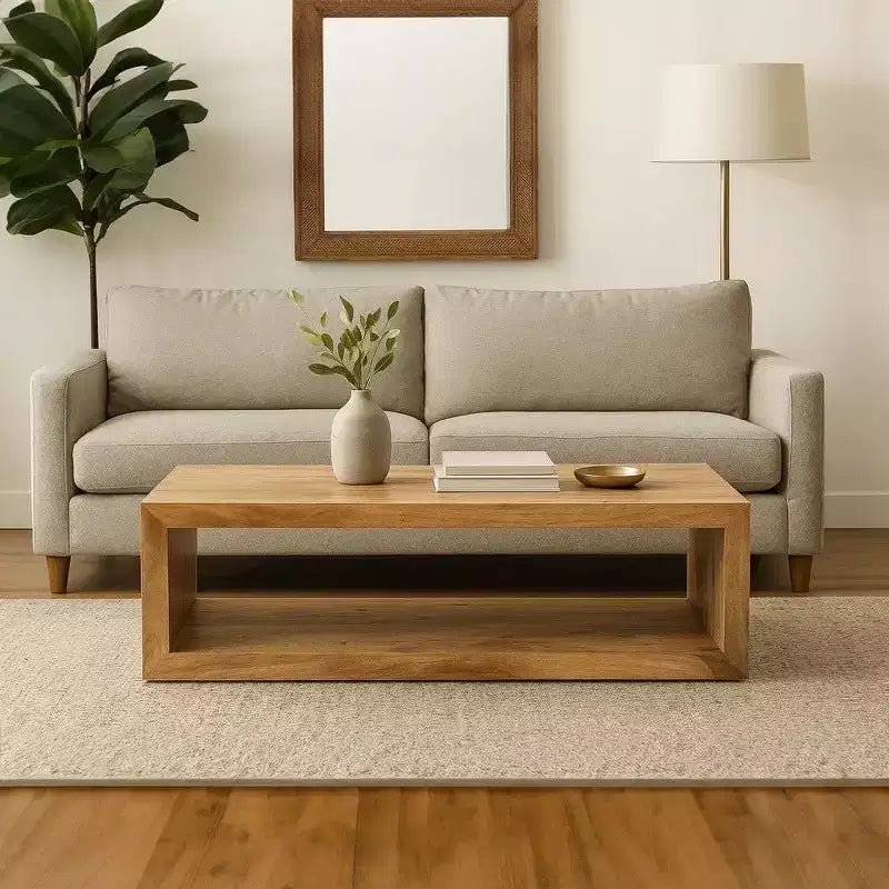 Table basse Royal Hampton en bois de manguier de 58 pouces, cube ouvert, 1 étagère, brun naturel