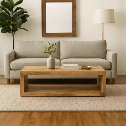 Table basse Royal Hampton en bois de manguier de 58 pouces, cube ouvert, 1 étagère, brun naturel