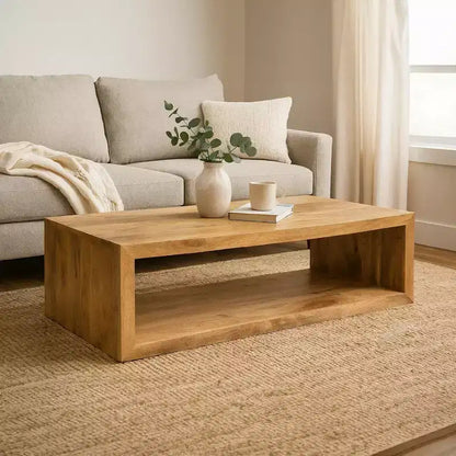Table basse Royal Hampton en bois de manguier de 58 pouces, cube ouvert, 1 étagère, brun naturel