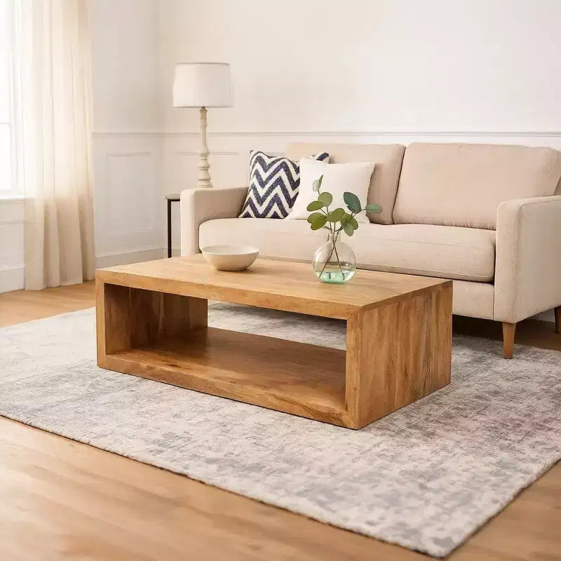 Table basse Royal Hampton en bois de manguier de 58 pouces, cube ouvert, 1 étagère, brun naturel