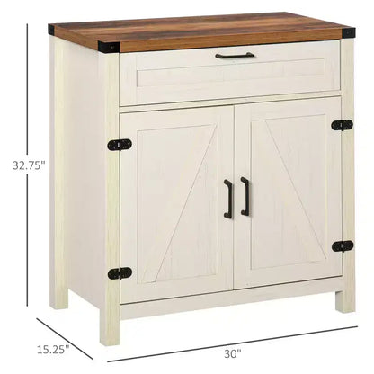 Buffet bahut de ferme moderne avec rangement, meuble de buffet avec 2 portes de grange et tiroir pour salle à manger