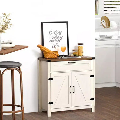 Buffet bahut de ferme moderne avec rangement, meuble de buffet avec 2 portes de grange et tiroir pour salle à manger