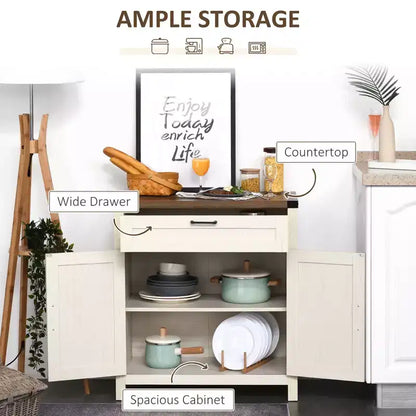 Buffet bahut de ferme moderne avec rangement, meuble de buffet avec 2 portes de grange et tiroir pour salle à manger