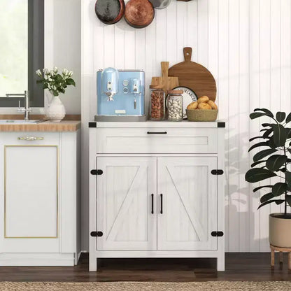 Buffet bahut de ferme moderne avec rangement, meuble de buffet avec 2 portes de grange et tiroir pour salle à manger