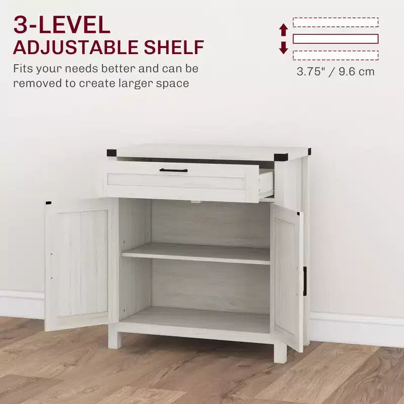 Buffet bahut de ferme moderne avec rangement, meuble de buffet avec 2 portes de grange et tiroir pour salle à manger