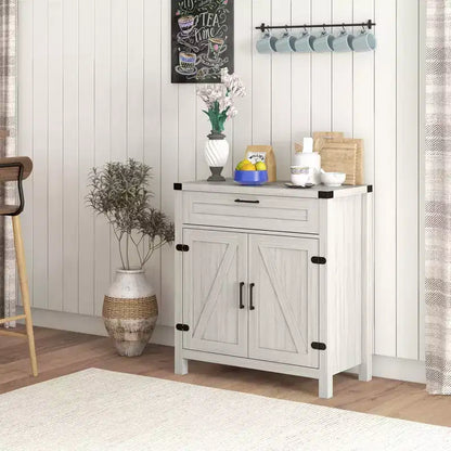 Buffet bahut de ferme moderne avec rangement, meuble de buffet avec 2 portes de grange et tiroir pour salle à manger