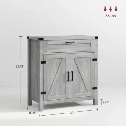 Buffet bahut de ferme moderne avec rangement, meuble de buffet avec 2 portes de grange et tiroir pour salle à manger