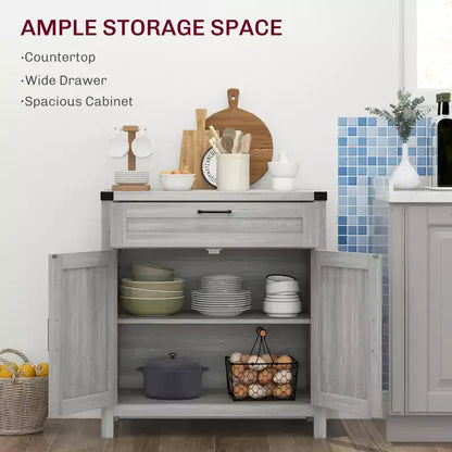 Buffet bahut de ferme moderne avec rangement, meuble de buffet avec 2 portes de grange et tiroir pour salle à manger