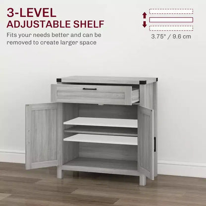 Buffet bahut de ferme moderne avec rangement, meuble de buffet avec 2 portes de grange et tiroir pour salle à manger