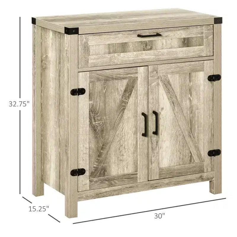 Buffet bahut de ferme moderne avec rangement, meuble de buffet avec 2 portes de grange et tiroir pour salle à manger