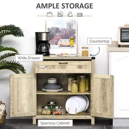 Buffet bahut de ferme moderne avec rangement, meuble de buffet avec 2 portes de grange et tiroir pour salle à manger