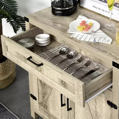 Buffet bahut de ferme moderne avec rangement, meuble de buffet avec 2 portes de grange et tiroir pour salle à manger