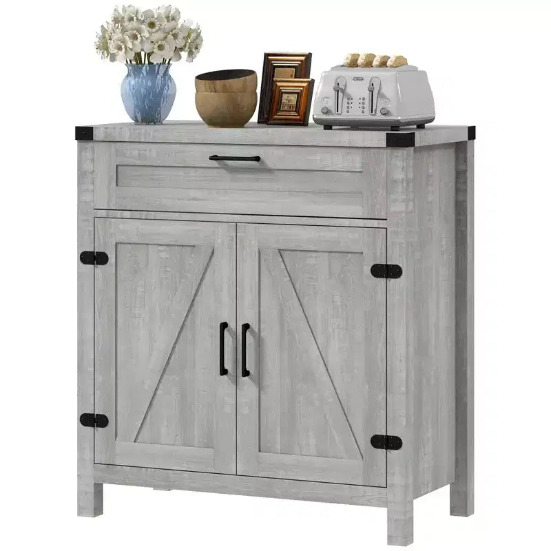 Buffet bahut de ferme moderne avec rangement, meuble de buffet avec 2 portes de grange et tiroir pour salle à manger