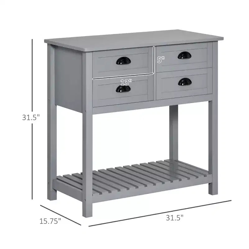 Meuble bas de bar à café, Buffet, Meuble de cuisine avec 4 tiroirs et étagère inférieure à lattes pour la cuisine, le salon