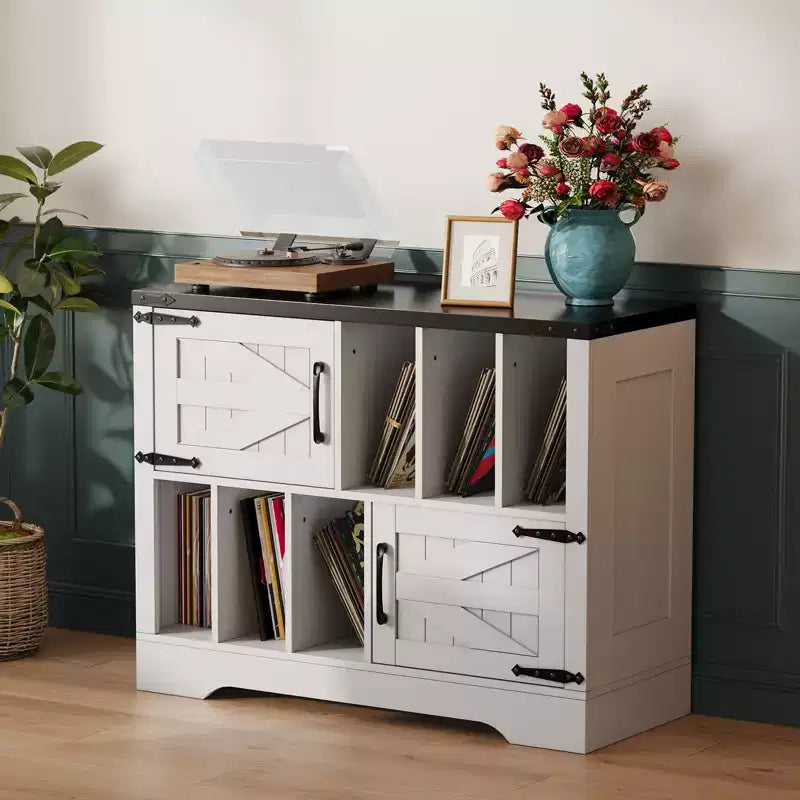GustoWave Armoire de rangement en bois de ferme, Rangement moderne pour disques vinyles, Meuble TV pour platine vinyle de style Mid-Century, Buffet de 39 pouces