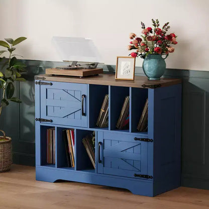 GustoWave Armoire de rangement en bois de ferme, Rangement moderne pour disques vinyles, Meuble TV pour platine vinyle de style Mid-Century, Buffet de 39 pouces