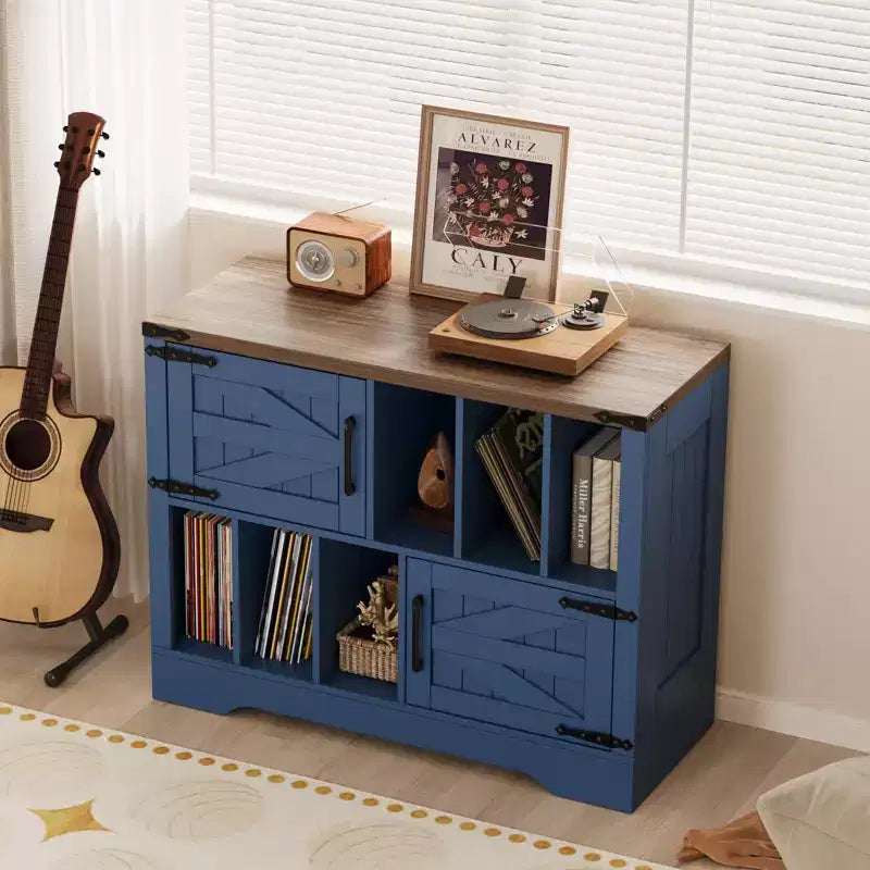 GustoWave Armoire de rangement en bois de ferme, Rangement moderne pour disques vinyles, Meuble TV pour platine vinyle de style Mid-Century, Buffet de 39 pouces