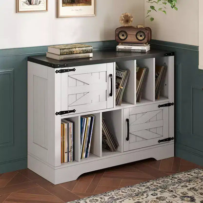 GustoWave Armoire de rangement en bois de ferme, Rangement moderne pour disques vinyles, Meuble TV pour platine vinyle de style Mid-Century, Buffet de 39 pouces