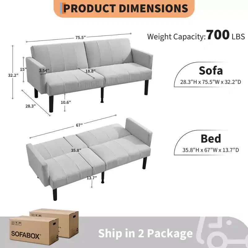 COZONY 75.5 Lit de canapé convertible futon, canapé deux places en lin flanelle avec pieds en bois, canapé-lit pliant réglable pour salon, petits espaces