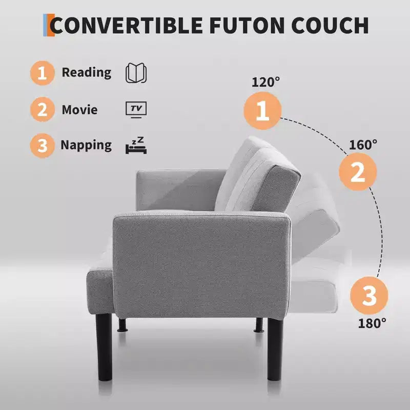 COZONY 75.5 Lit de canapé convertible futon, canapé deux places en lin flanelle avec pieds en bois, canapé-lit pliant réglable pour salon, petits espaces