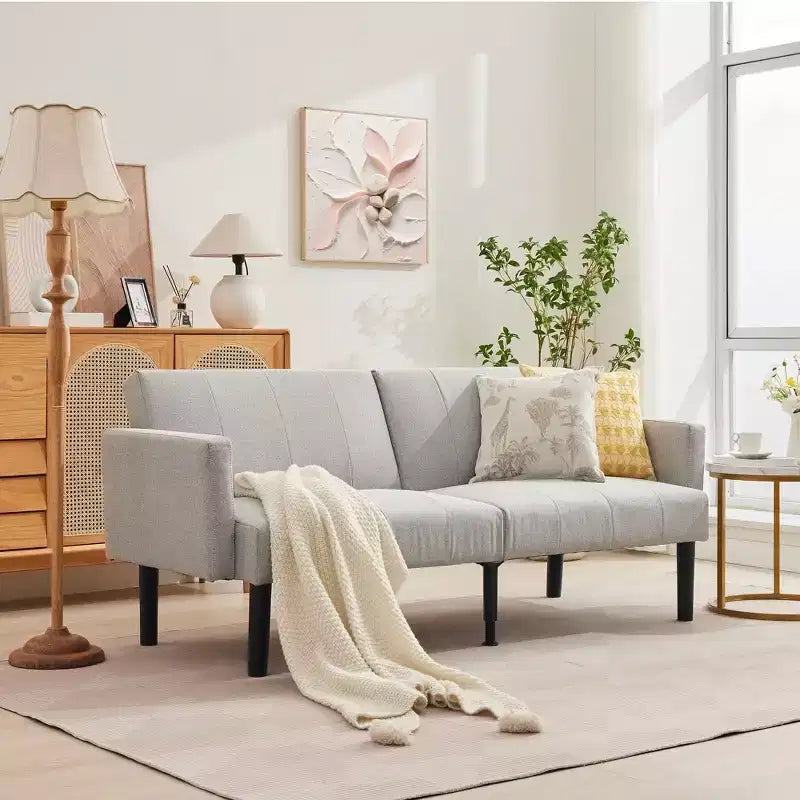 COZONY 75.5 Lit de canapé convertible futon, canapé deux places en lin flanelle avec pieds en bois, canapé-lit pliant réglable pour salon, petits espaces