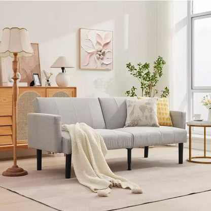 COZONY 75.5 Lit de canapé convertible futon, canapé deux places en lin flanelle avec pieds en bois, canapé-lit pliant réglable pour salon, petits espaces