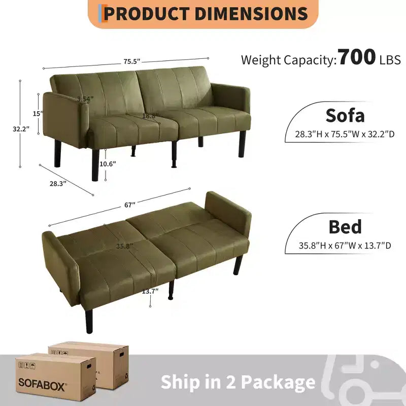 COZONY 75.5 Lit de canapé convertible futon, canapé deux places en lin flanelle avec pieds en bois, canapé-lit pliant réglable pour salon, petits espaces