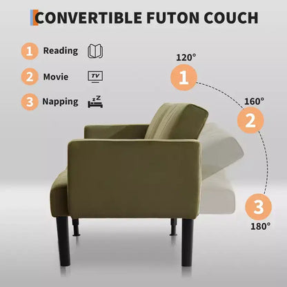COZONY 75.5 Lit de canapé convertible futon, canapé deux places en lin flanelle avec pieds en bois, canapé-lit pliant réglable pour salon, petits espaces