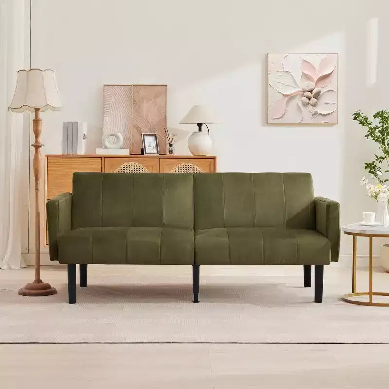COZONY 75.5 Lit de canapé convertible futon, canapé deux places en lin flanelle avec pieds en bois, canapé-lit pliant réglable pour salon, petits espaces
