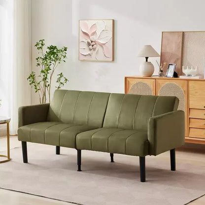 COZONY 75.5 Lit de canapé convertible futon, canapé deux places en lin flanelle avec pieds en bois, canapé-lit pliant réglable pour salon, petits espaces