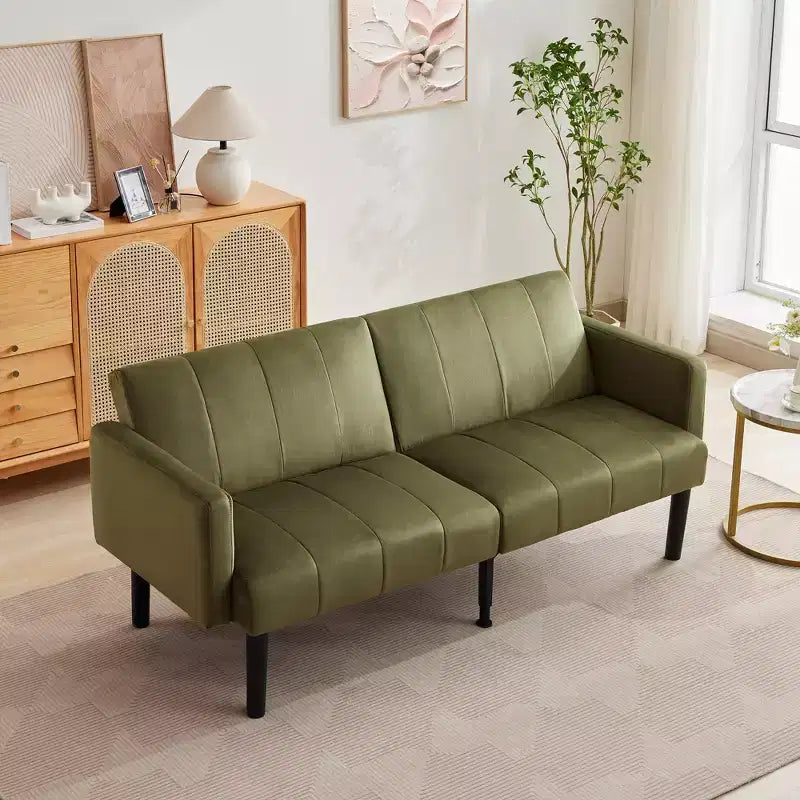 COZONY 75.5 Lit de canapé convertible futon, canapé deux places en lin flanelle avec pieds en bois, canapé-lit pliant réglable pour salon, petits espaces
