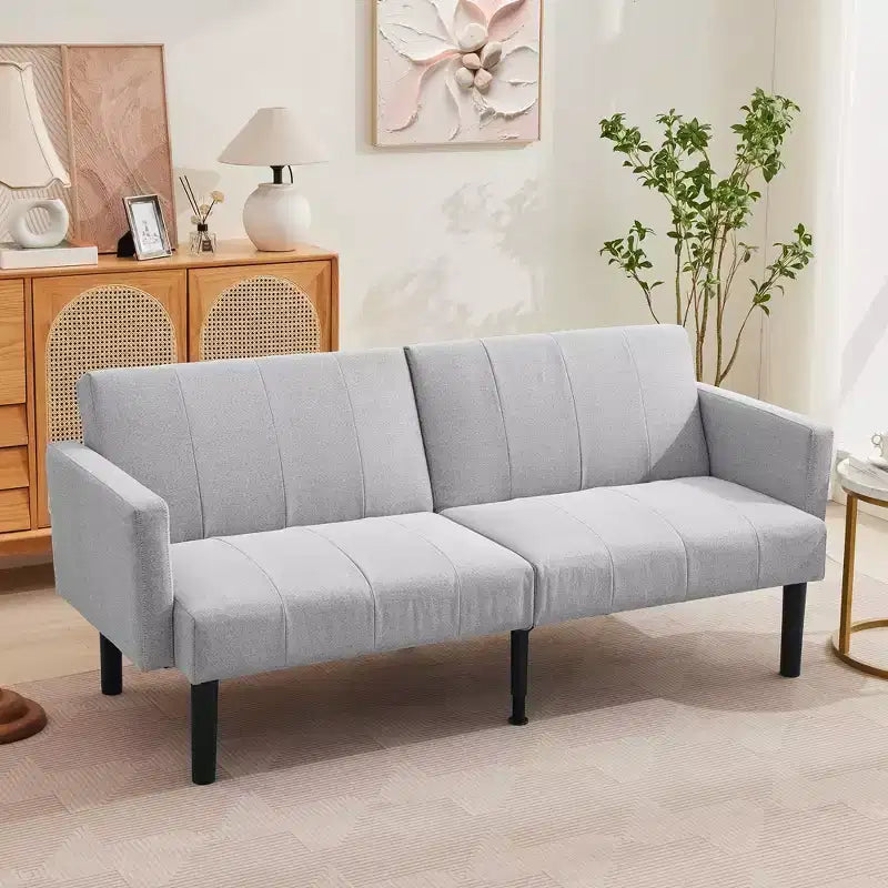 COZONY 75.5 Lit de canapé convertible futon, canapé deux places en lin flanelle avec pieds en bois, canapé-lit pliant réglable pour salon, petits espaces