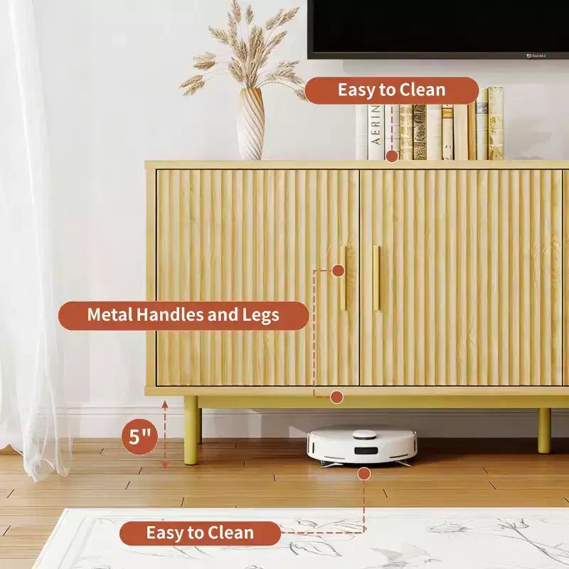 Meuble TV Dyonery 70 cannelé avec rangement pour salon, meuble TV pour téléviseurs jusqu'à 80 pouces, étagère réglable