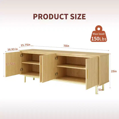 Meuble TV Dyonery 70 cannelé avec rangement pour salon, meuble TV pour téléviseurs jusqu'à 80 pouces, étagère réglable