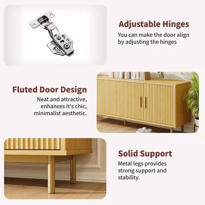 Meuble TV Dyonery 70 cannelé avec rangement pour salon, meuble TV pour téléviseurs jusqu'à 80 pouces, étagère réglable