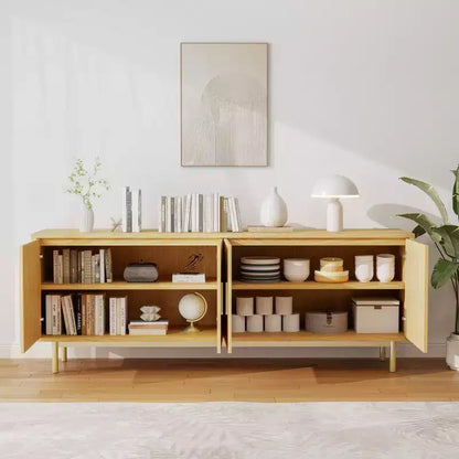 Meuble TV Dyonery 70 cannelé avec rangement pour salon, meuble TV pour téléviseurs jusqu'à 80 pouces, étagère réglable