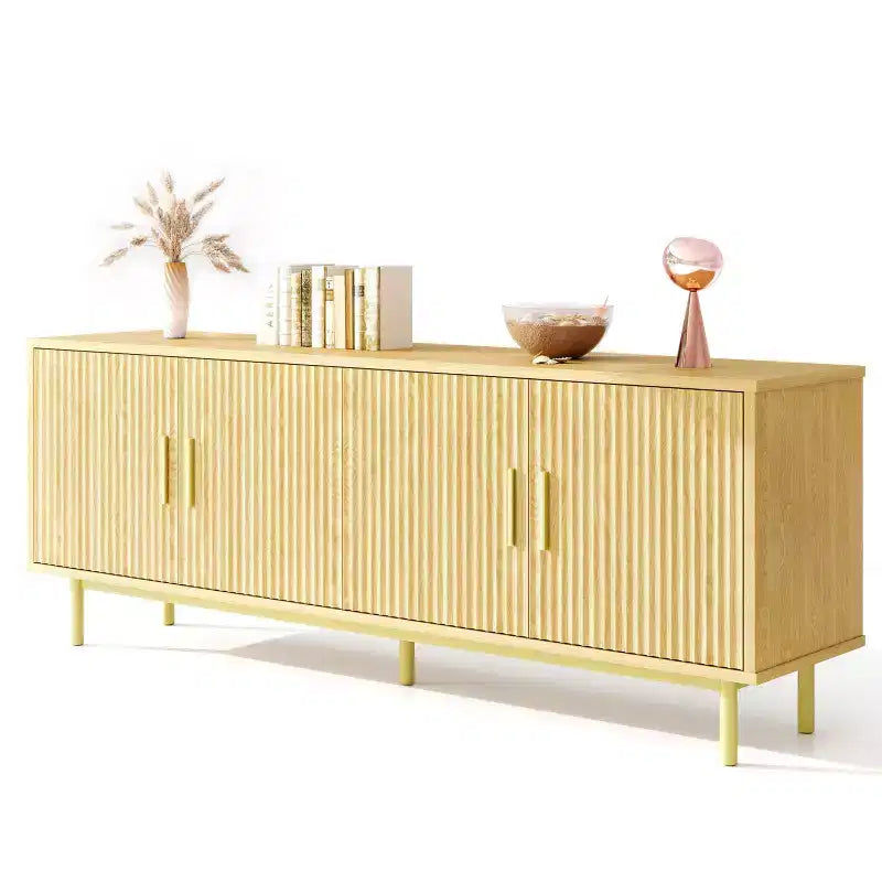 Meuble TV Dyonery 70 cannelé avec rangement pour salon, meuble TV pour téléviseurs jusqu'à 80 pouces, étagère réglable