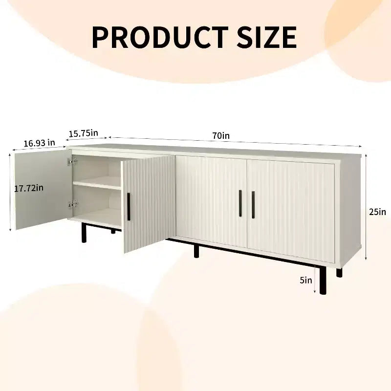 Meuble TV Dyonery 70 cannelé avec rangement pour salon, meuble TV pour téléviseurs jusqu'à 80 pouces, étagère réglable