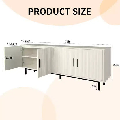 Meuble TV Dyonery 70 cannelé avec rangement pour salon, meuble TV pour téléviseurs jusqu'à 80 pouces, étagère réglable