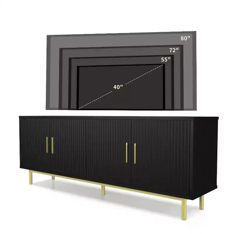 Meuble TV Dyonery 70 cannelé avec rangement pour salon, meuble TV pour téléviseurs jusqu'à 80 pouces, étagère réglable