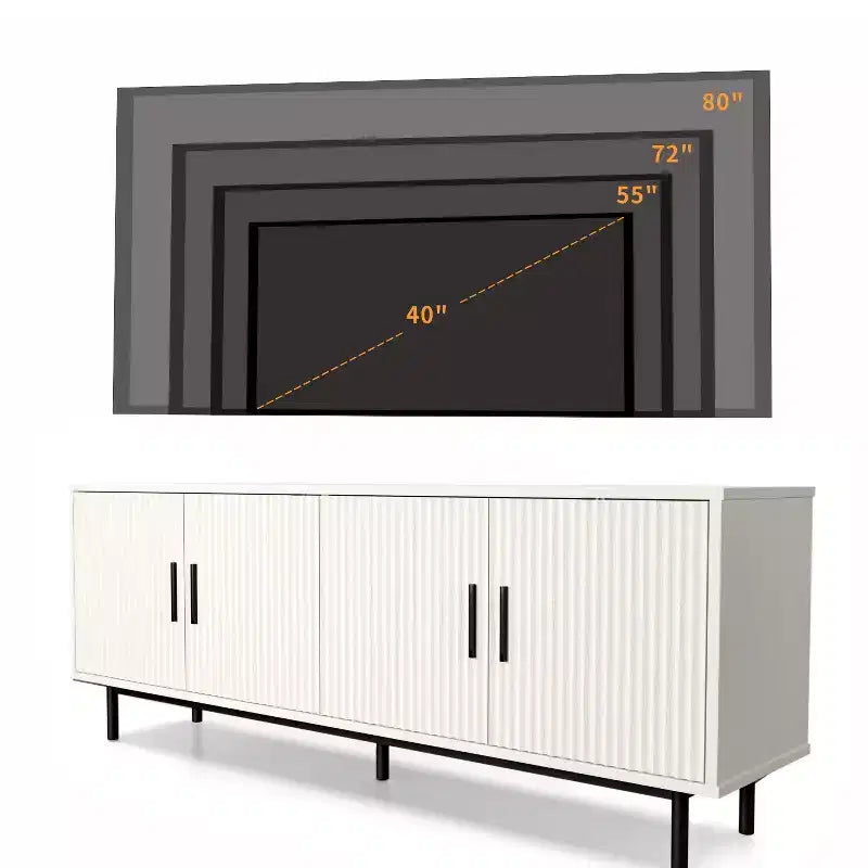 Meuble TV Dyonery 70 cannelé avec rangement pour salon, meuble TV pour téléviseurs jusqu'à 80 pouces, étagère réglable